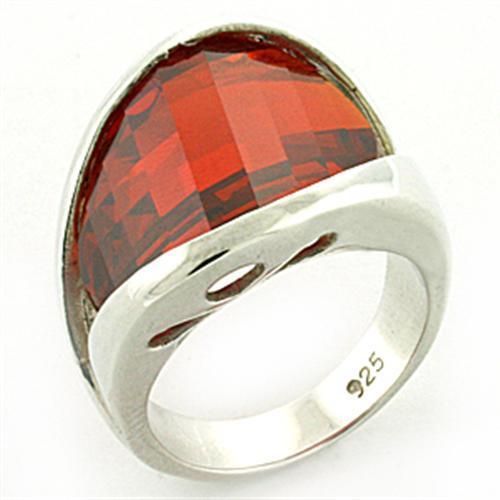 MALOAS773 - Rhodium 925 Sterling Silver Ring with AAA Grade CZ  in Orange