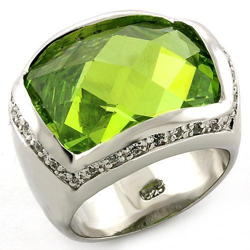 MALOAS817 - Rhodium 925 Sterling Silver Ring with Synthetic Synthetic Glass in Peridot