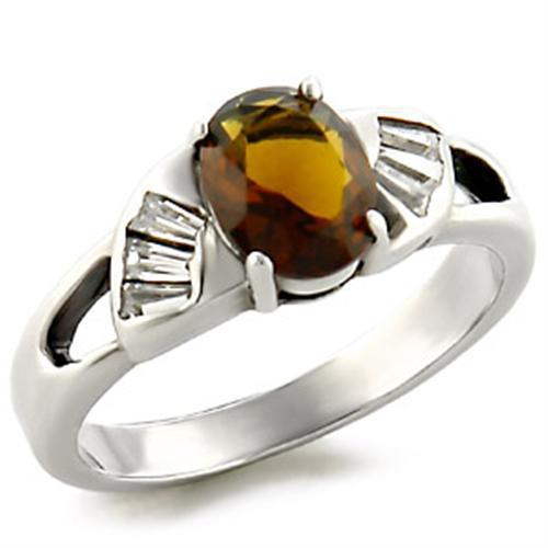 MALOAS827 - High-Polished 925 Sterling Silver Ring with Semi-Precious Smoky Quarter in Smoky Topaz