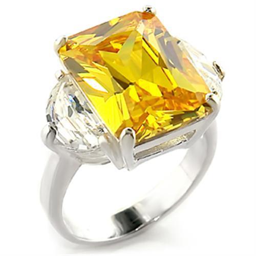 MALOAS828 - High-Polished 925 Sterling Silver Ring with AAA Grade CZ  in Citrine