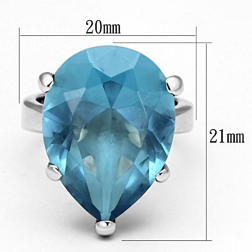 MALOAS864 - Rhodium 925 Sterling Silver Ring with Synthetic Synthetic Glass in Sea Blue