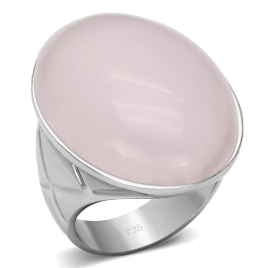 MALOAS865 - Rhodium 925 Sterling Silver Ring with Precious Stone PINK CRYSTAL in Light Rose