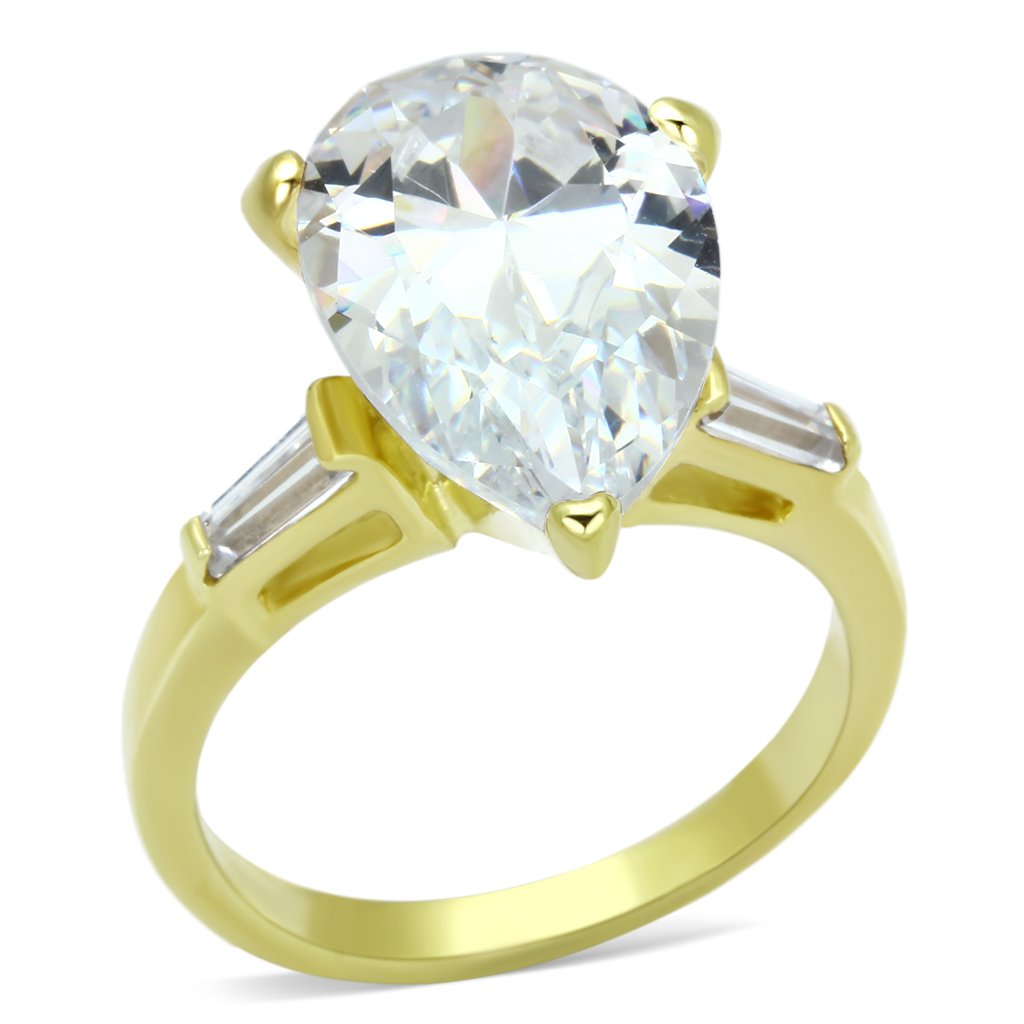 MALOAS867 - Gold 925 Sterling Silver Ring with AAA Grade CZ  in Clear