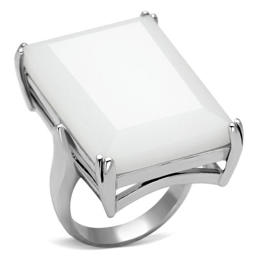 MALOAS868 - Rhodium 925 Sterling Silver Ring with Synthetic Synthetic Glass in White