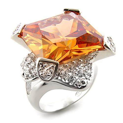MALOAS870 - High-Polished 925 Sterling Silver Ring with AAA Grade CZ  in Champagne
