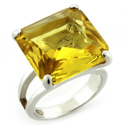 MALOAS871 - High-Polished 925 Sterling Silver Ring with AAA Grade CZ  in Citrine