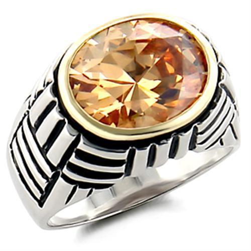 MALOAS872 - Reverse Two-Tone 925 Sterling Silver Ring with AAA Grade CZ  in Champagne