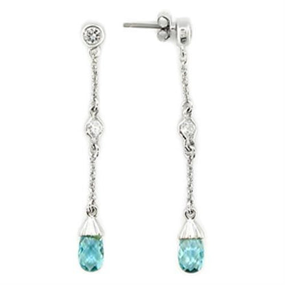 MALOS001 - Rhodium 925 Sterling Silver Earrings with Genuine Stone  in London Blue