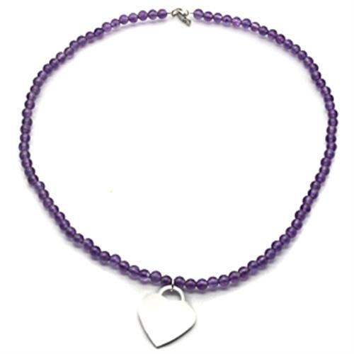 MALOS029 - Silver 925 Sterling Silver Necklace with Synthetic Glass Bead in Amethyst