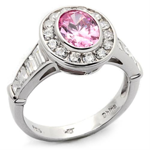 MALOS044 - Rhodium 925 Sterling Silver Ring with AAA Grade CZ  in Rose