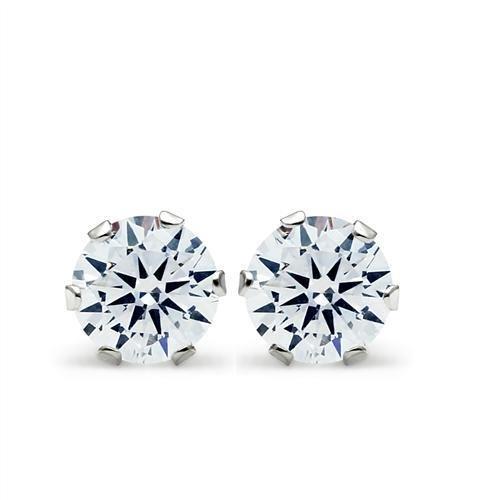 MALOS051 - Rhodium 925 Sterling Silver Earrings with AAA Grade CZ  in Clear