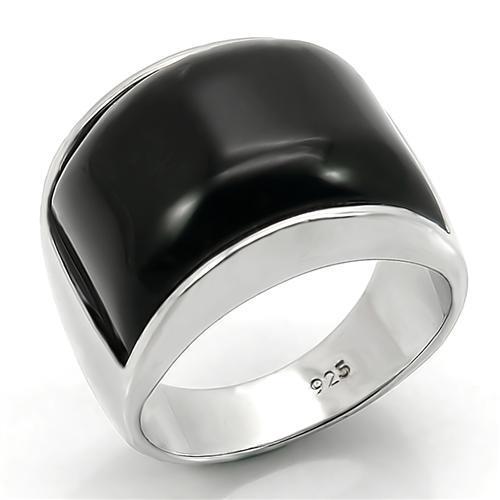 MALOS105 - Rhodium 925 Sterling Silver Ring with Synthetic Synthetic Glass in Jet