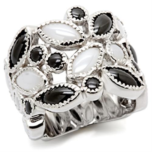 MALOS113 - Rhodium 925 Sterling Silver Ring with Milky CZ  in Multi Color