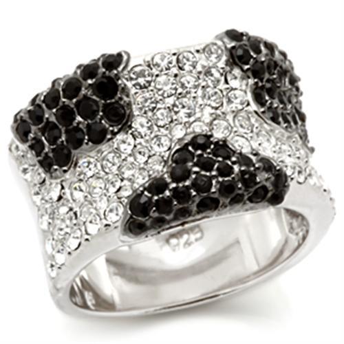MALOS121 - Rhodium + Ruthenium 925 Sterling Silver Ring with Top Grade Crystal  in Jet