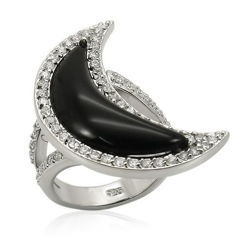 MALOS202 - Rhodium 925 Sterling Silver Ring with Synthetic Synthetic Glass in Jet