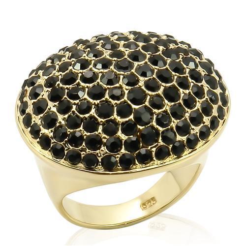 MALOS207 - Gold 925 Sterling Silver Ring with Top Grade Crystal  in Jet