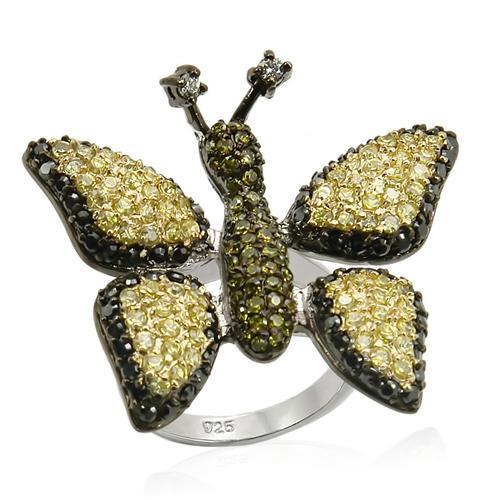 MALOS213 - Rhodium+Gold+ Ruthenium 925 Sterling Silver Ring with AAA Grade CZ  in Multi Color