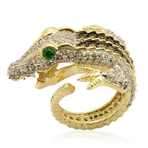 MALOS225 - Rhodium+Gold+ Ruthenium 925 Sterling Silver Ring with Synthetic Synthetic Glass in Emerald