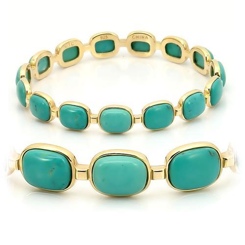 MALOS242 - Matte Gold 925 Sterling Silver Bangle with Semi-Precious Turquoise in Emerald