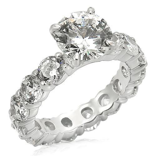MALOS244 - Rhodium 925 Sterling Silver Ring with AAA Grade CZ  in Clear