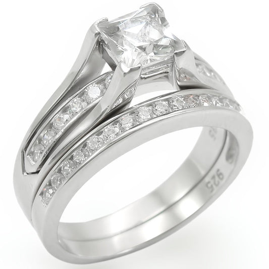 MALOS256 - Rhodium 925 Sterling Silver Ring with AAA Grade CZ  in Clear