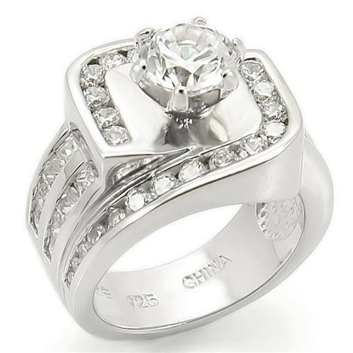 MALOS265 - Rhodium 925 Sterling Silver Ring with AAA Grade CZ  in Clear