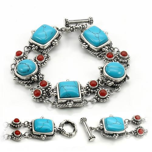 MALOS270 - Antique Tone 925 Sterling Silver Bracelet with Semi-Precious Turquoise in Turquoise