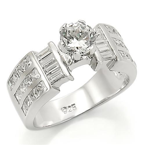 MALOS280 - Rhodium 925 Sterling Silver Ring with AAA Grade CZ  in Clear