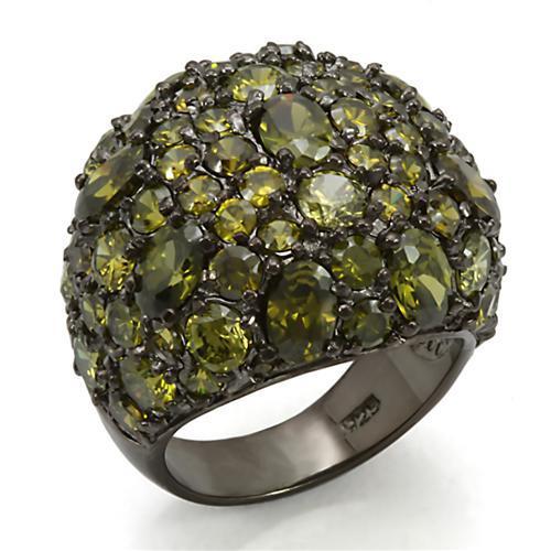 MALOS291 - Ruthenium 925 Sterling Silver Ring with AAA Grade CZ  in Olivine color