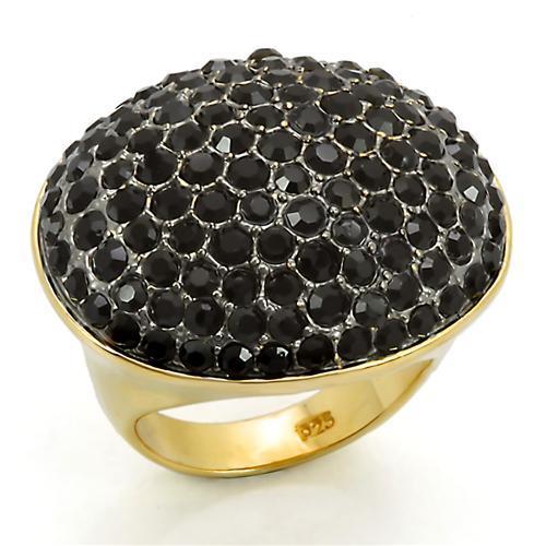 MALOS300 - Gold+Ruthenium 925 Sterling Silver Ring with Top Grade Crystal  in Jet