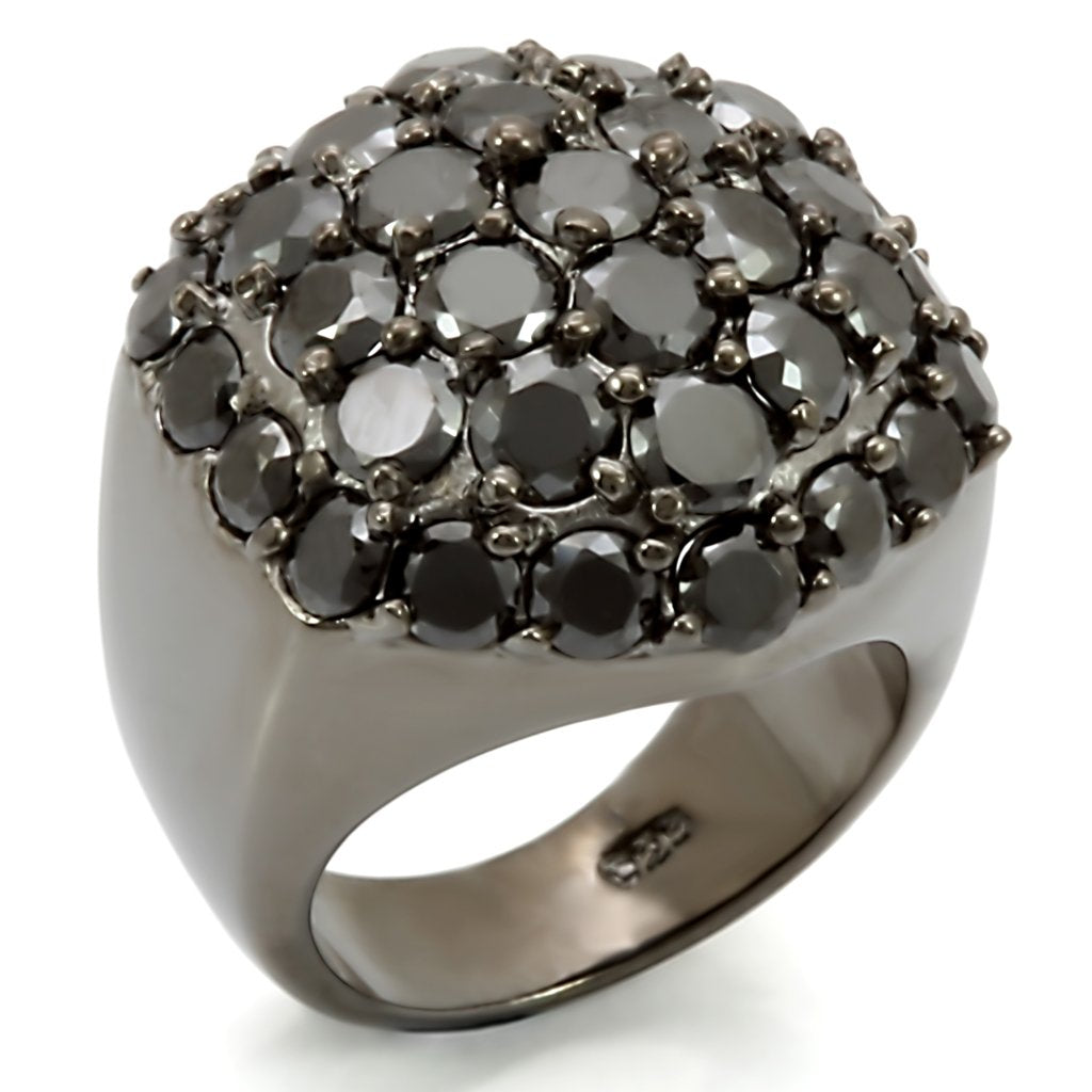 MALOS302 - Ruthenium 925 Sterling Silver Ring with AAA Grade CZ  in Jet