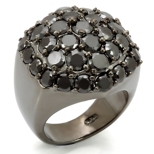 MALOS302 - Ruthenium 925 Sterling Silver Ring with AAA Grade CZ  in Jet