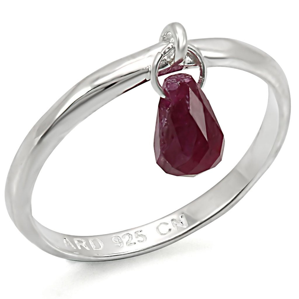 MALOS324 - Silver 925 Sterling Silver Ring with Genuine Stone  in Ruby