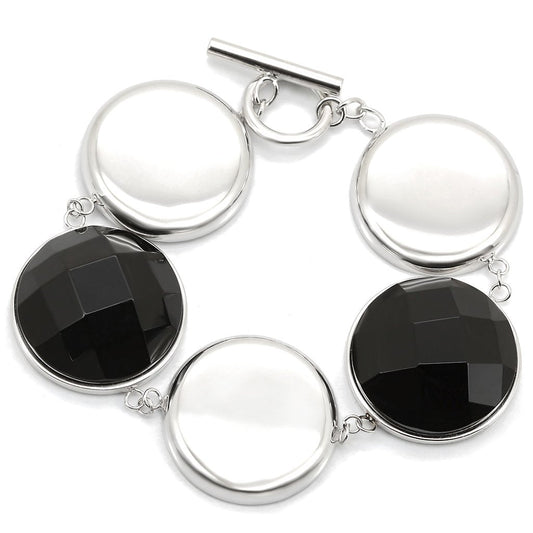 MALOS333 - Rhodium 925 Sterling Silver Bracelet with Semi-Precious Agate in Jet