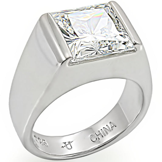MALOS374 - Rhodium 925 Sterling Silver Ring with AAA Grade CZ  in Clear