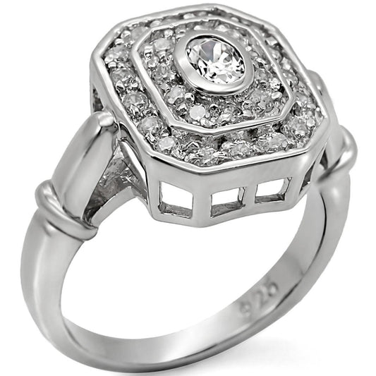 MALOS381 - Rhodium 925 Sterling Silver Ring with AAA Grade CZ  in Clear