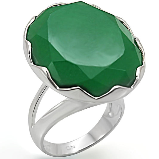 MALOS387 - Silver 925 Sterling Silver Ring with Synthetic Jade in Emerald