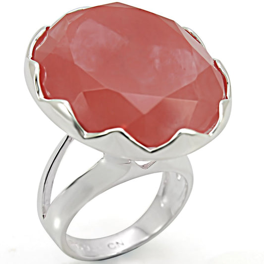 MALOS388 - Silver 925 Sterling Silver Ring with Synthetic Synthetic Glass in Light Peach