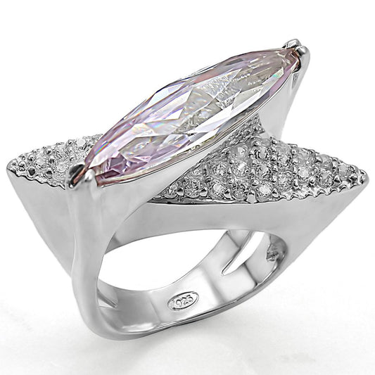 MALOS390 - High-Polished 925 Sterling Silver Ring with AAA Grade CZ  in Light Amethyst