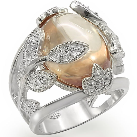 MALOS392 - High-Polished 925 Sterling Silver Ring with AAA Grade CZ  in Champagne