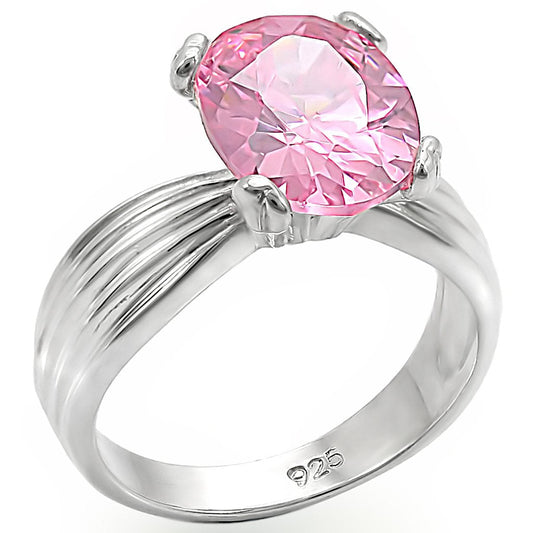 MALOS393 - High-Polished 925 Sterling Silver Ring with AAA Grade CZ  in Rose
