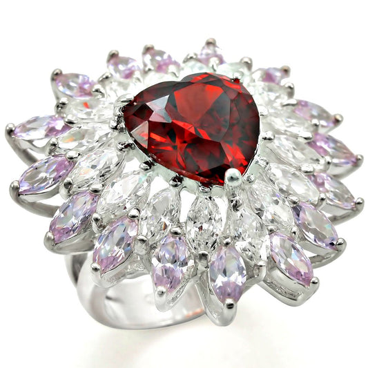MALOS399 - High-Polished 925 Sterling Silver Ring with AAA Grade CZ  in Garnet