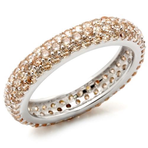 MALOS403 - Rhodium 925 Sterling Silver Ring with AAA Grade CZ  in Champagne
