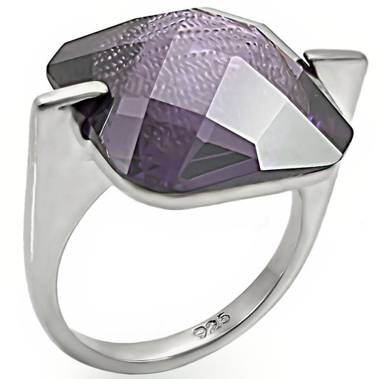 MALOS409 - High-Polished 925 Sterling Silver Ring with AAA Grade CZ  in Amethyst