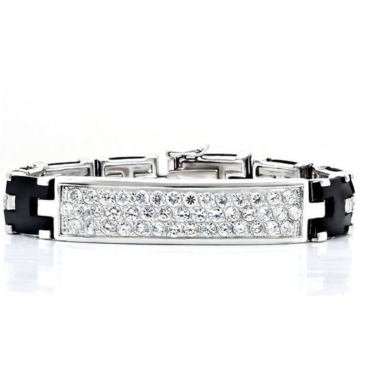MALOS413 - Rhodium 925 Sterling Silver Bracelet with AAA Grade CZ  in Clear