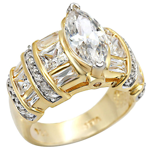 MALOS414 - Gold+Rhodium 925 Sterling Silver Ring with AAA Grade CZ  in Clear