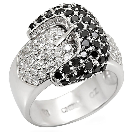MALOS415 - Rhodium 925 Sterling Silver Ring with AAA Grade CZ  in Black Diamond