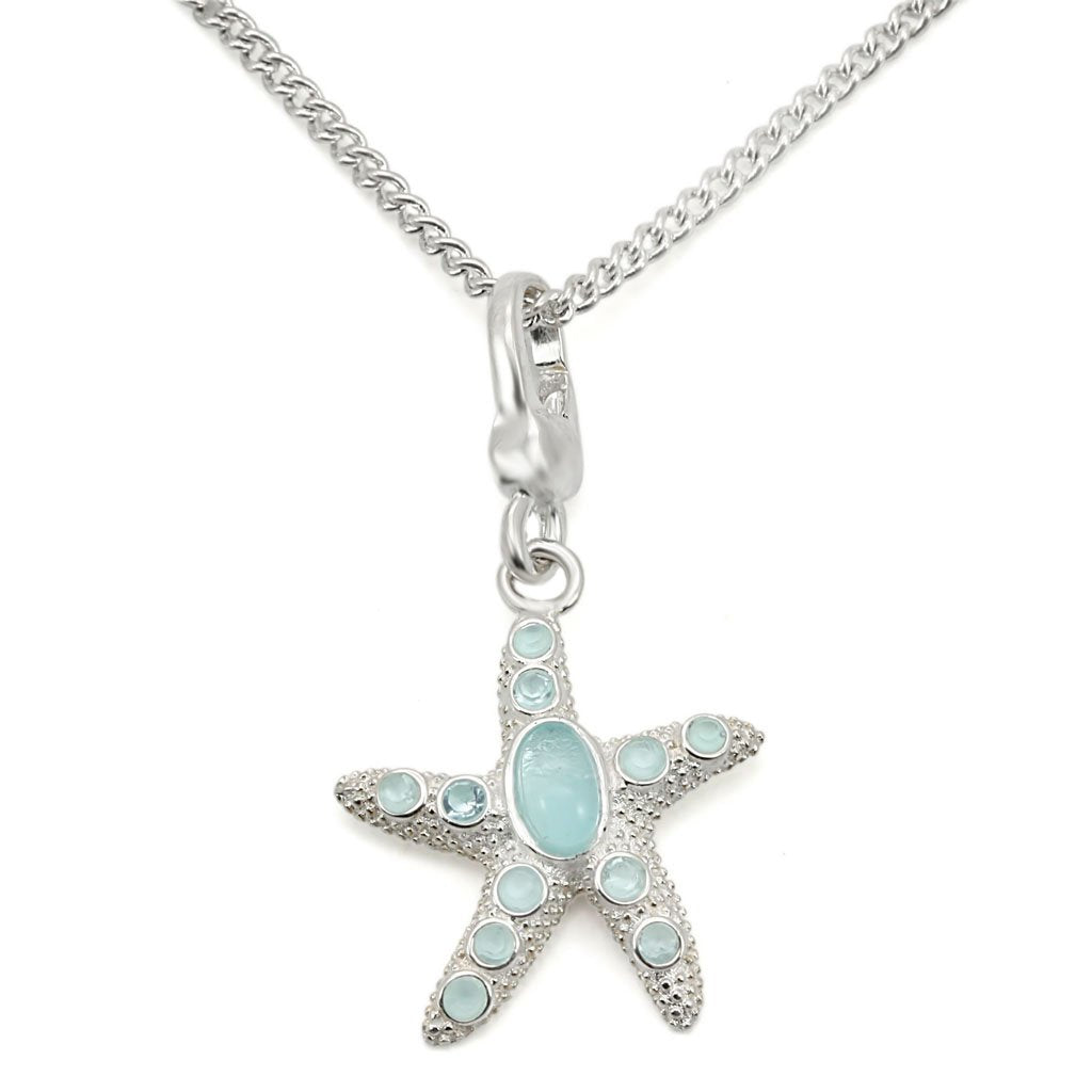 MALOS442 - Silver 925 Sterling Silver Chain Pendant with Synthetic Synthetic Glass in Sea Blue