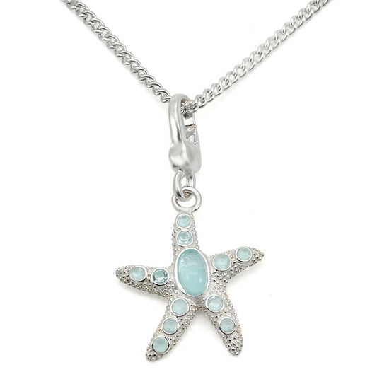 MALOS442 - Silver 925 Sterling Silver Chain Pendant with Synthetic Synthetic Glass in Sea Blue