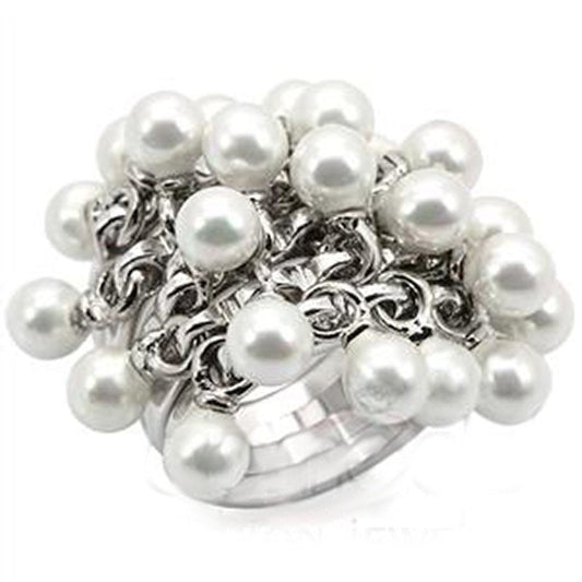 MALOS447 - Rhodium 925 Sterling Silver Ring with Synthetic Pearl in White